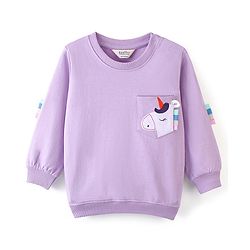 Bonfino Full Sleeves Sweatshirt With Unicorn Embroidery On Pocket - Purple