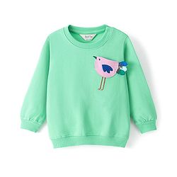 Bonfino Full Sleeves Sweatshirt With Bird Applique And Sequin Artwork - Green