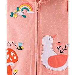 Bonfino 100% Cotton French Terry Fabric Hooded Full Sleeves Sweatshirt with Garden Theme Applique Embroidery - Coral Pink