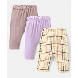 Bonfino Interlock 100% Cotton Knit Diaper Pants Solid & Checks Pack of 3 - Orchid Brown & Beige