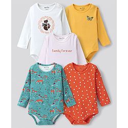 Bonfino 100% Cotton Knit Full Sleeves Printed Onesies Pack of 5 - Multicolor