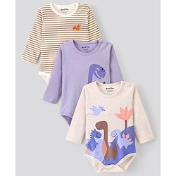 Bonfino Cotton Knit Full Sleeves Dino Printed Onesies Pack of 3 - Multicolor
