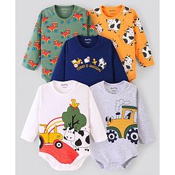 Bonfino Cotton Knit Full Sleeves Farm Printed Onesies Pack of 5 - Multicolor