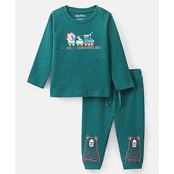 Bonfino 100% Cotton Full Sleeves Animal Print Night Suit - Green