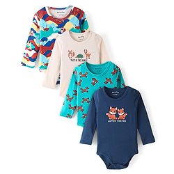 Bonfino 100% Cotton Full Sleeves Onesies Fox Print Pack of 4 - Multicolor