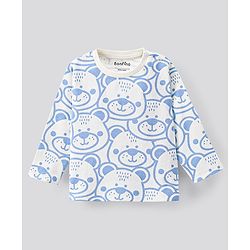 Bonfino 100% Cotton Knit Full Sleeves T-shirts & Lounge Pant Sets Bear Print - Snow White