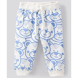 Bonfino 100% Cotton Knit Full Sleeves T-shirts & Lounge Pant Sets Bear Print - Snow White