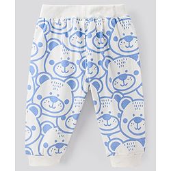 Bonfino 100% Cotton Knit Full Sleeves T-shirts & Lounge Pant Sets Bear Print - Snow White