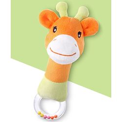 Bonfino Giraffe Plush Rattle Toy - Orange | Soft Plush with Gentle Rattle | Stimulates Sensory Play & Auditory Development | Safe for Newborns & Easy to Hold | Ideal 024 Months | BIS Certified