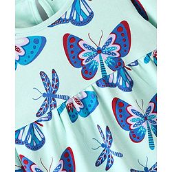 Bonfino 100% Cotton Knit Full Sleeves Butterfly & Dragonfly Printed Frock - Light Green