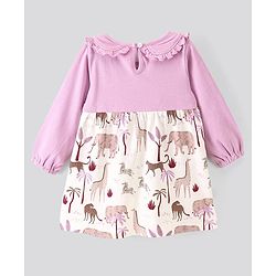 Bonfino 100% Cotton Knit Full Sleeves Jungle Theme Printed Frock - Lilac