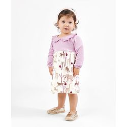 Bonfino 100% Cotton Knit Full Sleeves Jungle Theme Printed Frock - Lilac