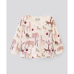 Bonfino 100% Cotton Knit Full Sleeves T-Shirt & Pyjama Co-Ord Night Suit with Animal & Polka Dots Print Pack of 3 - Peach Ivory Lilac