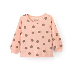 Bonfino 100% Cotton Knit Full Sleeves T-Shirt & Pyjama Co-Ord Night Suit with Animal & Polka Dots Print Pack of 3 - Peach Ivory Lilac