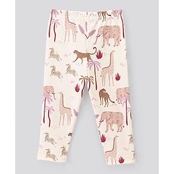 Bonfino 100% Cotton Knit Full Sleeves T-Shirt & Pyjama Co-Ord Night Suit with Animal & Polka Dots Print Pack of 3 - Peach Ivory Lilac