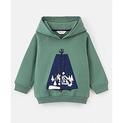 Bonfino Cotton Full Sleeves Hoodies With Mountain Print - Green