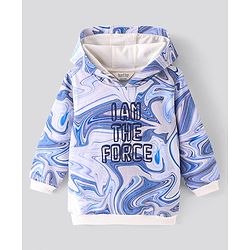 Bonfino 100% Cotton Full Sleeves Hooded Sweatshirt Marble & Text Print- Blue & White