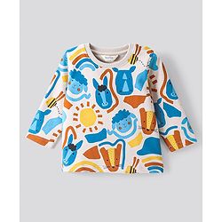 Bonfino 100% Cotton Full Sleeves Sweatshirt Fox & Sheep Print- Beige