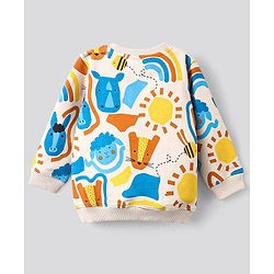 Bonfino 100% Cotton Full Sleeves Sweatshirt & Track Pant Set Fox & Sheep Print- Beige