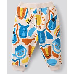 Bonfino 100% Cotton Full Sleeves Sweatshirt & Track Pant Set Fox & Sheep Print- Beige