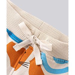 Bonfino 100% Cotton Full Sleeves Sweatshirt & Track Pant Set Fox & Sheep Print- Beige
