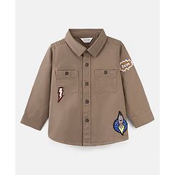 Bonfino 100% Cotton Full Sleeves Shirt With Allover Embroidery Patch Details- Brown