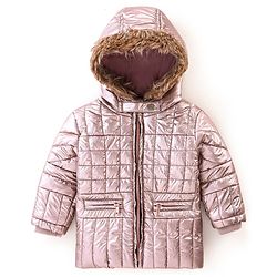 Bonfino Full Sleeves Padded Jacket with Hood Solid Colour Pattern - Pink