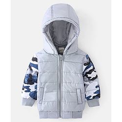 Bonfino Full Sleeves Hooded Padded Jacket Camo Print- Grey