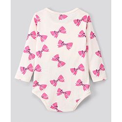 Bonfino 100% Cotton Knit Full Sleeves Onesies Bow Print Pack of 3 - Ivory & Pink