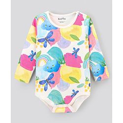 Bonfino 100% Cotton Knit Full Sleeves Solid Colour & Butterfly Printed Onesies Pack of 3 - Ivory & Lilac