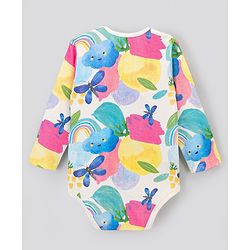 Bonfino 100% Cotton Knit Full Sleeves Solid Colour & Butterfly Printed Onesies Pack of 3 - Ivory & Lilac
