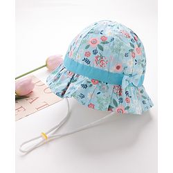 Bonfino Cotton Bucket Hat Floral Print with Bow Blue - Diameter 17 cm