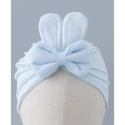 Bonfino Cotton Turban with Bow and Bunny Ear Applique Blue - Diameter 11 cm
