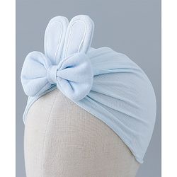 Bonfino Cotton Turban with Bow and Bunny Ear Applique Blue - Diameter 11 cm