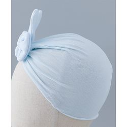 Bonfino Cotton Turban with Bow and Bunny Ear Applique Blue - Diameter 11 cm