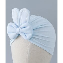 Bonfino Cotton Turban with Bow and Bunny Ear Applique Blue - Diameter 11 cm
