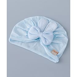 Bonfino Cotton Turban with Bow and Bunny Ear Applique Blue - Diameter 11 cm