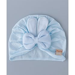 Bonfino Cotton Turban with Bow and Bunny Ear Applique Blue - Diameter 11 cm