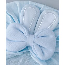 Bonfino Cotton Turban with Bow and Bunny Ear Applique Blue - Diameter 11 cm