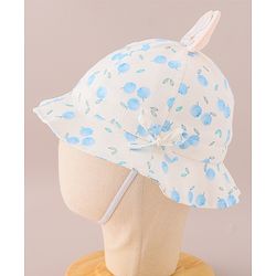 Bonfino Free Size Cotton Bucket Hat with Bow & Fruity Pint Blue - Diameter 43 cm