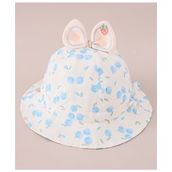 Bonfino Free Size Cotton Bucket Hat with Bow & Fruity Pint Blue - Diameter 43 cm