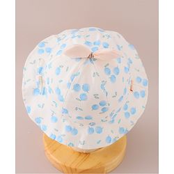 Bonfino Free Size Cotton Bucket Hat with Bow & Fruity Pint Blue - Diameter 43 cm