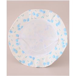 Bonfino Free Size Cotton Bucket Hat with Bow & Fruity Pint Blue - Diameter 43 cm
