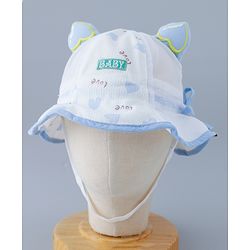 Bonfino Cotton Bucket Hat with Text Print Blue - Diameter 50 cm