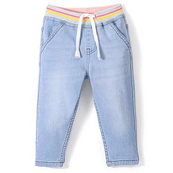 Bonfino Cotton Blend Full Length Elasticated Waist Jeans Solid Colour - Blue