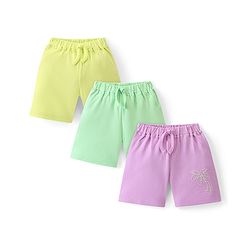 Bonfino 100% Cotton Knit Above Knee Length Shorts  Solid & Tree Print Pack of 3 - Multicolour