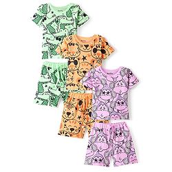 Bonfino 100% Cotton Knit Half Sleeves Night Suit Monkey Print Pack Of 3 - Lavender Green & Orange