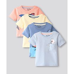 Bonfino 100% Cotton Half Sleeves T-Shirts With Text & Shark Print Pack Of 4 - Multicolour