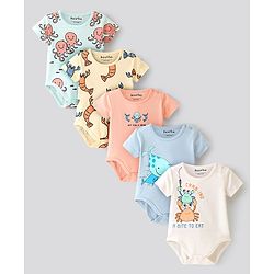 Bonfino Cotton Knit Half Sleeves Onesies Octopus Lobster & Carb Print Pack of 5 - Multicolour