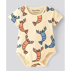 Bonfino Cotton Knit Half Sleeves Onesies Octopus Lobster & Carb Print Pack of 5 - Multicolour